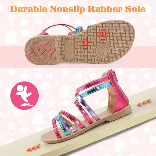 Miniatura 4 de Sandalias de gladiador para niñas con puntera abierta, sandalias de verano transpirables con cremallera en el talón (niños pequeñosniños grandes)