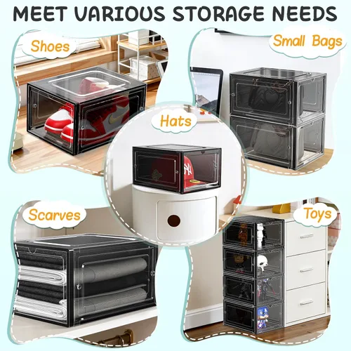 Miniatura 6 de SCAVATA Paquete de 6 Cajas Organizadoras de Sombreros, Cajas Contenedoras Apilables Transparentes para Gorras de Béisbol con Puerta Magnética