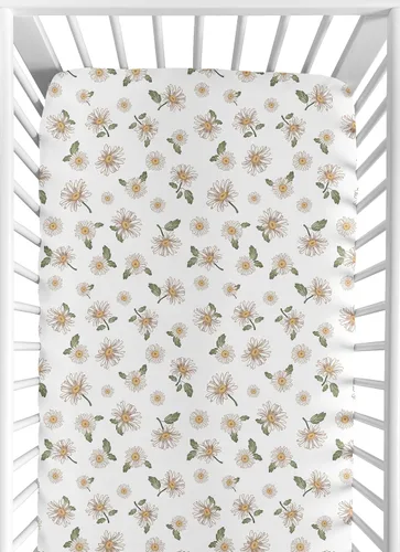 Sweet Jojo Designs Sábanas bajeras para cuna (floral vintage de margaritas) para niñas, guardería infantil, habitación de niños pequeños, tamaño
