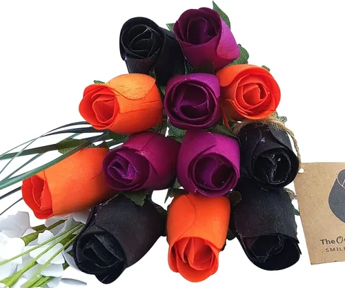 Miniatura 18 de Ramos originales de rosas de madera en 1, 2, o 3 docenas, Madera de abedul, Completamente negro, 1 Docena