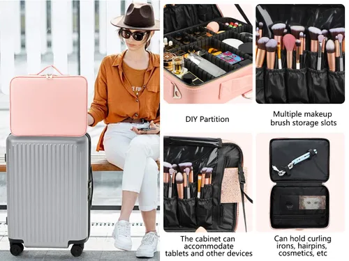 Miniatura 8 de Gzcz Estuche de viaje para maquillaje, profesional, 16 pulgadas, gran capacidad, organizador de brochas, portátil, para artistas, divisores Negro