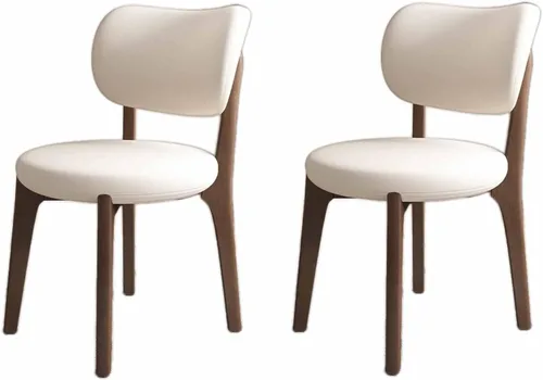 Miniatura 16 de Juego de 2 sillas de comedor tapizadas de cuero suave, sillas de comedor de madera maciza, con asiento acolchado y patas de madera para cocina, sala