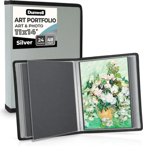 Miniatura 11 de Dunwell Carpeta de álbum de portafolio de arte (negro) - Carpeta de cartera de 11 x 17 pulgadas para obras de arte, 24 fundas de plástico, libro