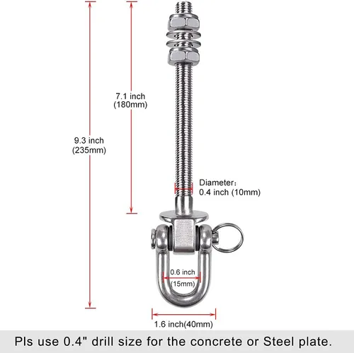 Miniatura 2 de SELEWARE Juego de 2 ganchos de columpio resistentes con capacidad de 1800 libras, pernos de columpio M10 x 9.3 pulgadas, ganchos de columpio