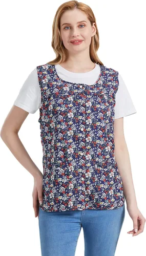 Miniatura 4 de Nanxson Delantal de zapatero para mujer con 2 bolsillos de parche, babero estampado de algodón, bata con botones para cocina de chef de trabajo