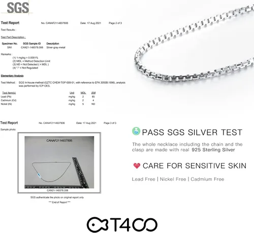 Miniatura 5 de T400 Collar de cadena de plata de ley 925 de 0.059 pulgadas chapado en oro de 0.059 pulgadas (0.039 in), cadenas de caja italiana para mujeres