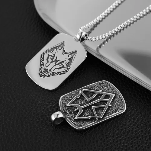 Miniatura 5 de HZMAN Norse Viking Wolf Necklace for Men Boys Stainless Steel Gothic Punk Fenrir Wolf Head Animal Pendant Jewelry Gift