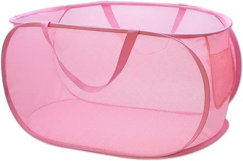 Miniatura 8 de HONOMA Cesta de malla resistente para lavandería, cesta desplegable con bolsillo lateral para cuarto de servicio, baño, habitación de los niños, Gris
