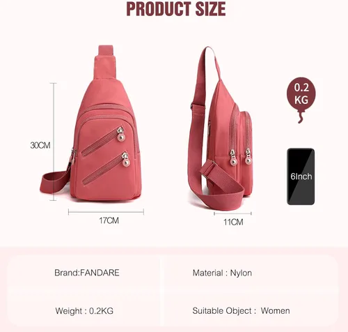 Miniatura 3 de FANDARE Elegante bolso bandolera para mujer para mujer, bolsa de pecho cruzada con agujero para auriculares, Negro, Grande