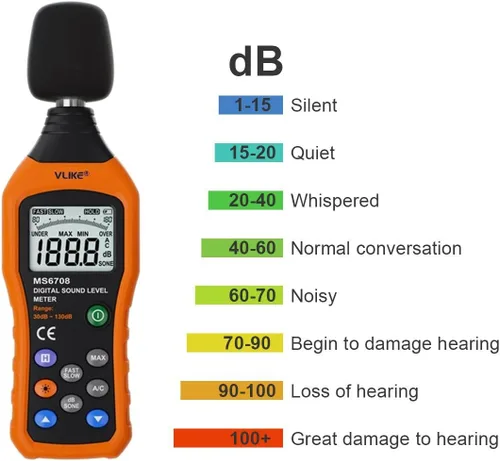 Miniatura 8 de Medidor de nivel de sonido Vlike LCD Digital audio sonido decibeles nivel de ruido Monitor dB Medición de 30 dB a 130 dB de ruido registro de fecha
