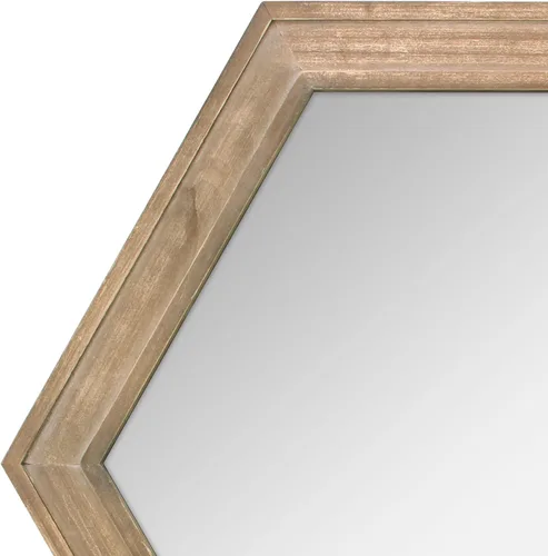 Miniatura 5 de Stonebriar Espejo decorativo de pared hexagonal de 24 pulgadas con marco de madera natural y soporte para colgar adjunto, decoración rústica