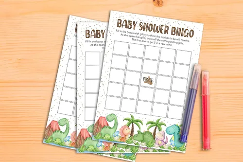 Miniatura 3 de Juegos de baby shower para niños y niñas, juego de bingo de dinosaurio para baby shower, decoración de fiestas de revelación de género, tarjetas
