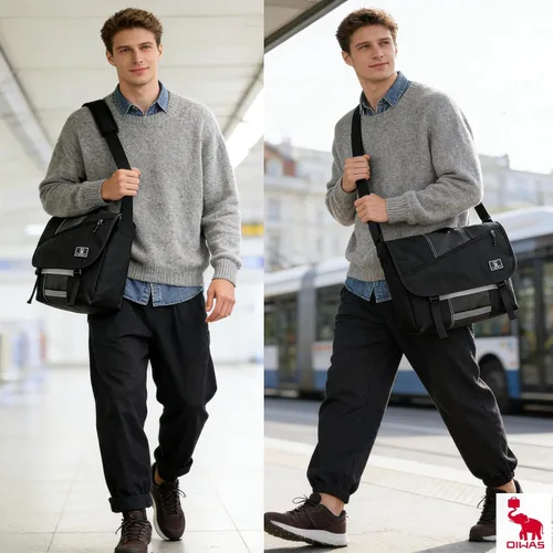 Miniatura 2 de OIWAS Bolsa tipo mensajero para hombre, 15.6 pulgadas, para laptop, bolsa cruzada para hombre, maletín para computadora, grande, trabajo, viajes