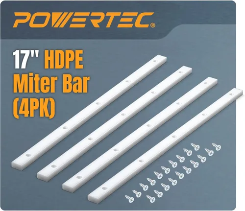 POWERTEC Barra de inglete transversal para trineo de sierra de mesa, 3/4 pulgadas x 3/8 pulgadas x 17 pulgadas con agujeros preperforados y