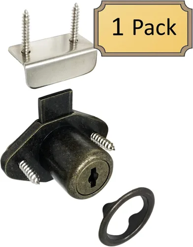 Miniatura 2 de Desunia Cerradura de escritorio de oficina para cajón y puerta, orificio de 7/8 pulgadas (.875 pulgadas), latón antiguo, con llave igual, incluye