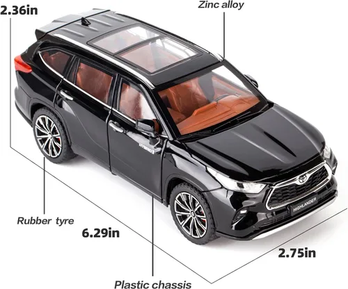 Miniatura 2 de BDTCTK 1/24 Highlander Modelo de Coche, Vehículo de Juguete de Aleación de Zinc con Sonido y Luz para Niños, Regalo para Niños y Niñas (Negro)