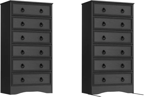 Miniatura 8 de VVFLU Cómoda de 6 cajones de 52" de alto para dormitorio, cómoda de madera de 6 cajones, almacenamiento para ropa, cajones estrechos grandes