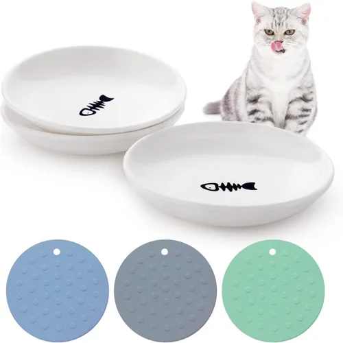 Platos de cerámica para alimentos húmedos, cuencos anchos para aliviar el estrés de la fatiga de los bigotes, cuencos poco profundos para gatitos y
