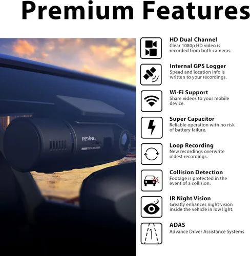 Miniatura 2 de Rexing V3 Cámara doble frontal e interior Full HD 1080p con WiFi y GPS incorporado