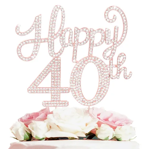 Miniatura 105 de LASKYER Decoración de feliz cumpleaños número 10, decoración de pastel de diamantes de imitación dorados de 10º cumpleaños – Letrero de metal