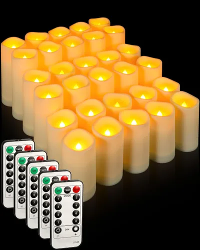 Geelin 30 velas LED impermeables con 5 controles remotos, velas parpadeantes sin llama al aire libre, velas realistas que funcionan con pilas para