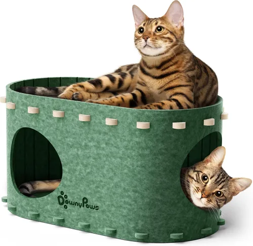 Miniatura 14 de DownyPaws Casa para Gatos de Interior, Cama Cueva para Gatos Plegable de 2 Pisos, Cama Túnel de Fieltro para Gatos Condominio, Cubo Escondite