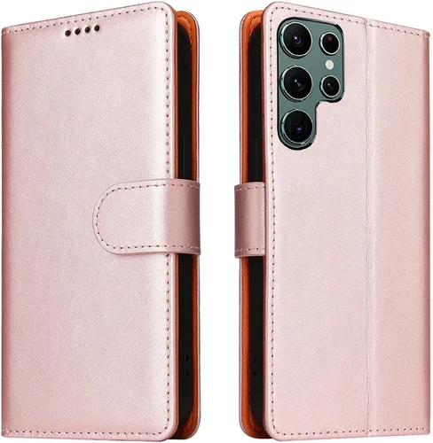Miniatura 9 de Funda compatible con Samsung S22 Ultra, de piel auténtica, con bloqueo RFID, función atril, cierre magnético fuerte, ranuras para tarjetas