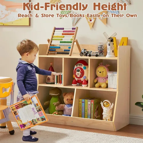 Miniatura 7 de Estante Montessori, organizador de almacenamiento de juguetes de madera contrachapada para libros, juguetes, estantería de 3 estantes, gabinete