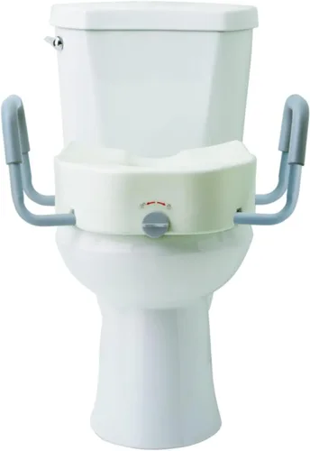 Medline Asiento de inodoro elevado alargado de 5", con seguro y brazos acolchados removibles - Un asiento médico para personas mayores, ancianos,