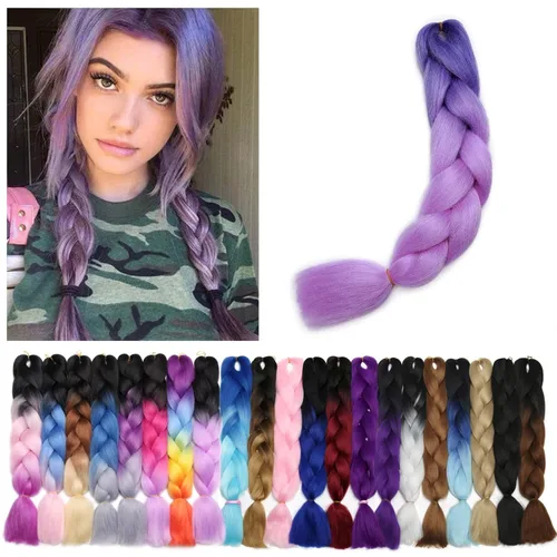 Miniatura 24 de Benehair Extensiones de cabello trenzado ombré de 24 pulgadas, 1 paquete de extensiones de cabello trenzado jumbo de alta temperatura, cabello