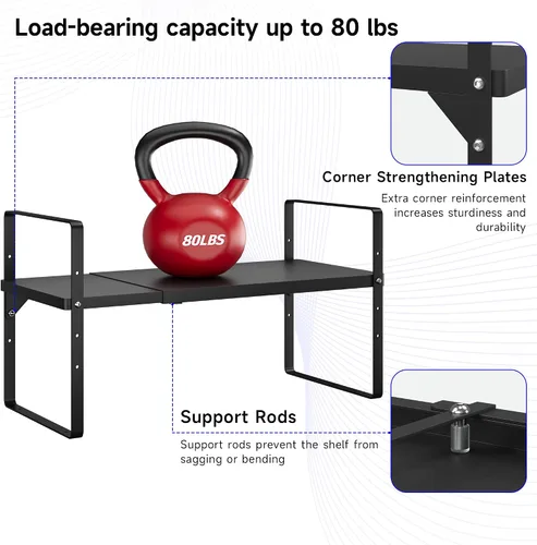 Miniatura 4 de Organizador de estante expandible para gabinete, almacenamiento apilable para mostrador de despensa de cocina, soporte ajustable para armario