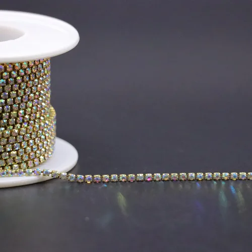 Miniatura 3 de Jerler 9 metros de adornos de diamantes de imitación con cadena cerrada SS6.5/2.0mm, cadena AB para costura, manualidades, ideal para bodas