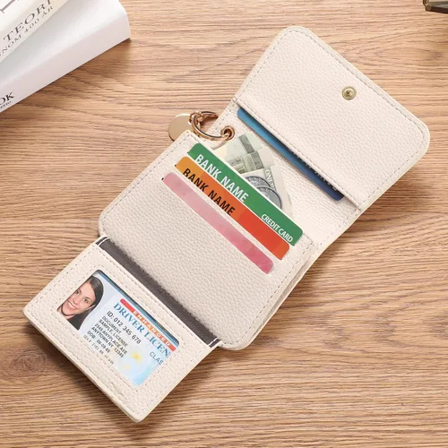 Miniatura 6 de SENDEFN Carteras pequeñas para tarjetas de crédito para mujer, llavero de cuero con bloqueo RFID, bolsillo con cremallera de tres pliegues, monedero