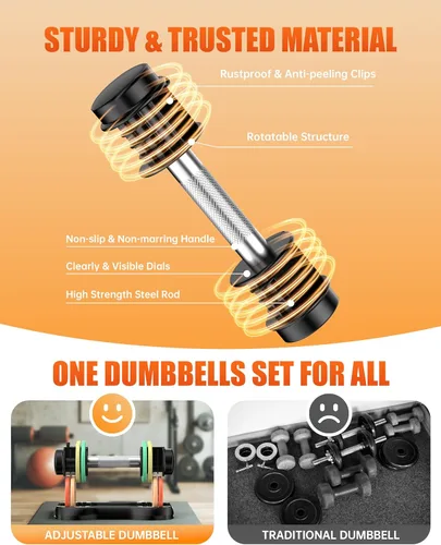 Miniatura 4 de Uboway Adjustable Dumbbell Set, Pair 12.5LB/22.5LB, 5-IN-1 Free Weight Set with Rainbow-Colored Weight Plates & Anti-Slip Handle for Home Gym