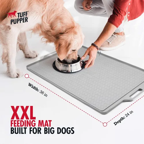 Miniatura 2 de Tuff Pupper XXL Tapete de alimentación para perros 36x24 para comida y agua Tapete impermeable de silicona para pisos Tapete de comida para Gris