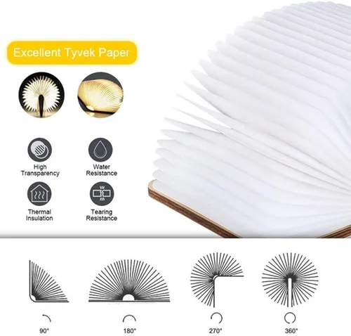 Miniatura 6 de tooloflife Lámpara de libro plegable novedad lámpara de mesa de madera portátil luz de escritorio LED linterna de papel con USB recargable