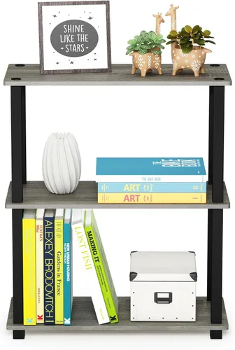 Miniatura 4 de Furinno Turn-S-Tube - Estantería multiusos compacta de 3 niveles, paquete de 2 unidades, roble francés, gris/negro Roble Francés/Negro