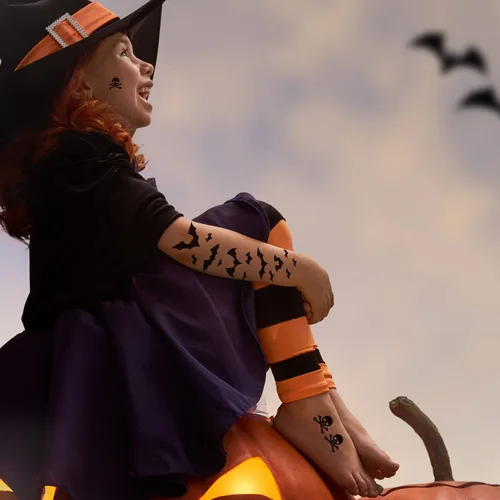 Miniatura 3 de Tatuajes de cara de murciélago de Halloween, 6 hojas falsas de calavera de murciélago, tatuajes temporales, calcomanías de tatuaje de cara