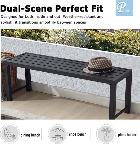 Miniatura 6 de Black Outdoor Bench, Outdoor Metal Backless Bench Set of 2, 46" Patio Garden Bench for Outdoor, All Wheather Outdoor Bench for Garden, Backyard