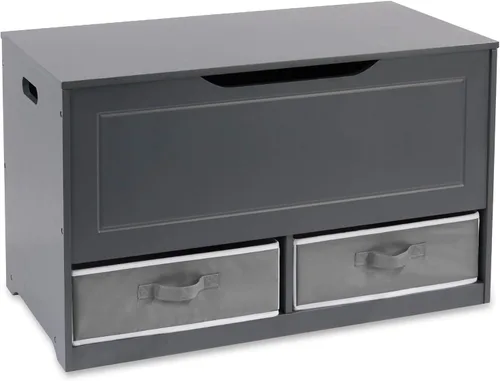 Badger Basket Caja de juguetes y banco de almacenamiento, combo de pecho y asiento con 2 cestas reversibles, tapa de bisagra de seguridad,