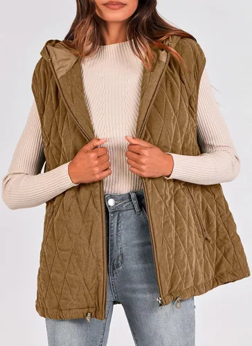 Miniatura 3 de PRETTYGARDEN Chaleco acolchado de otoño para mujer, casual, sin mangas, con capucha, con cremallera, abrigo de invierno