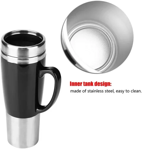 Miniatura 4 de Taza de calefacción de viaje de acero inoxidable de 15.2 fl oz, calentador de taza de café para coche hervido, calentador de taza de café