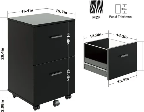 Miniatura 3 de Panana Archivador móvil de 2 cajones, archivador rodante de madera, soporte de impresora, organizador de almacenamiento debajo del escritorio, se