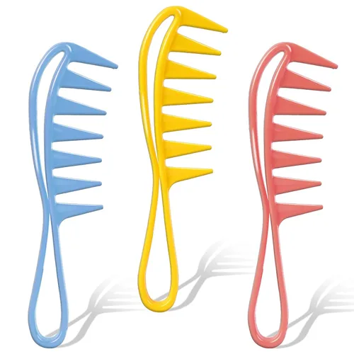 3 peines profesionales de plástico para peluquería, diseño de dientes grandes de tiburón para cabello rizado, seco, húmedo, largo y grueso