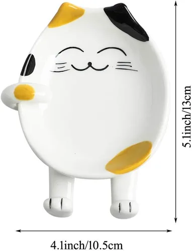 Miniatura 2 de Soporte de cuchara de cerámica multifuncional para cocina, con forma de gato, soporte para utensilios de cocina, soporte para tapa de olla, soporte