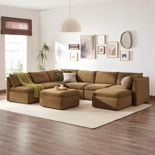 Miniatura 48 de mopio Sofá Seccional Modular de Gran Tamaño con Fundas Completamente Extraíbles y Almacenamiento, Convertible en Forma de U, en Forma de L