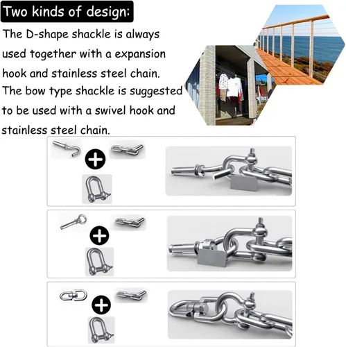 Miniatura 6 de Grillete en forma de D de acero inoxidable 304 5/32", 1/4", 5/16", 3/8", 9/16", para cadenas, cable de alambre, elevación, camping al aire libre