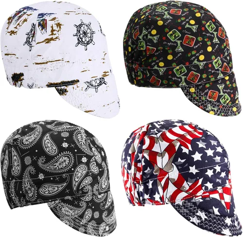 Miniatura 8 de Hercicy 4 gorras de soldadura de algodón resistentes al fuego para hombres y mujeres, gorras de soldador para la mayoría de cascos, sombrero