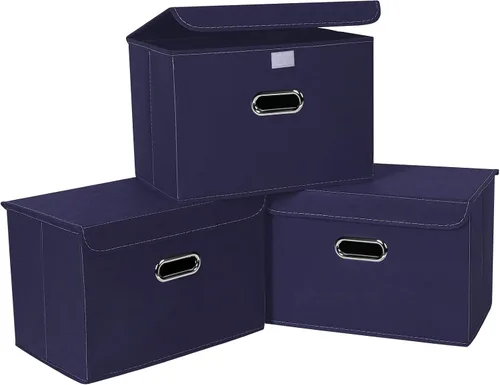 Miniatura 11 de Paquete de 1 Contenedores de Almacenamiento Plegables Grandes con Tapas, Cubos Organizadores de Almacenamiento de Tela para Estantes, Armario