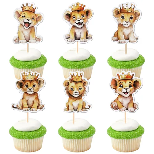 Miniatura 8 de 36 piezas de decoración para cupcakes de animales de la jungla, león, mono, cebra, hipopótamo, jirafa, elefante, temática de bosque, púas